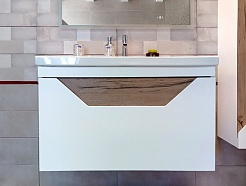 Бриклаер Тумба с раковиной Брайтон 100 (Фостер) белая матовая/дуб кера – фотография-4